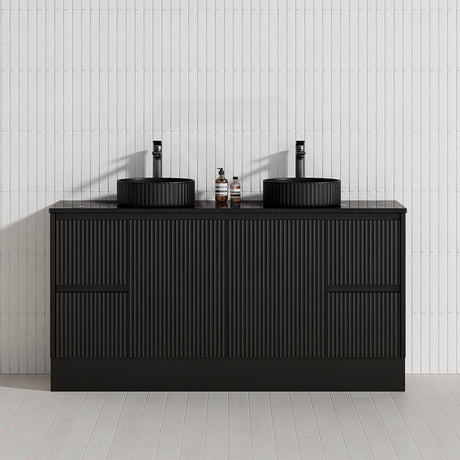 Lukka Crete Modern 600-1500mm Matt Black/White Freestanding Vanity with Kickboard PVC Board Linear Surface