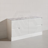 Lukka Crete Modern 1500mm Matt Black/White Freestanding Vanity Single/Double Bowls PVC Board Linear Surface