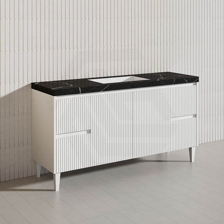 Lukka Crete Modern 1500mm Matt Black/White Freestanding Vanity Single/Double Bowls PVC Board Linear Surface