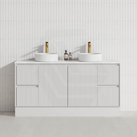 Lukka Crete Modern 600-1500mm Matt Black/White Freestanding Vanity with Kickboard PVC Board Linear Surface