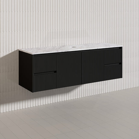 1500mm Lukka Crete Wall Hung Bathroom Fluted Vanity Matt White/Black PVC Board Single/Double Bowls Available