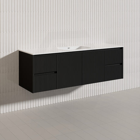 1500mm Lukka Crete Wall Hung Bathroom Fluted Vanity Matt White/Black PVC Board Single/Double Bowls Available