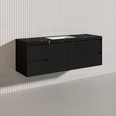 1500mm Lukka Crete Wall Hung Bathroom Fluted Vanity Matt White/Black PVC Board Single/Double Bowls Available