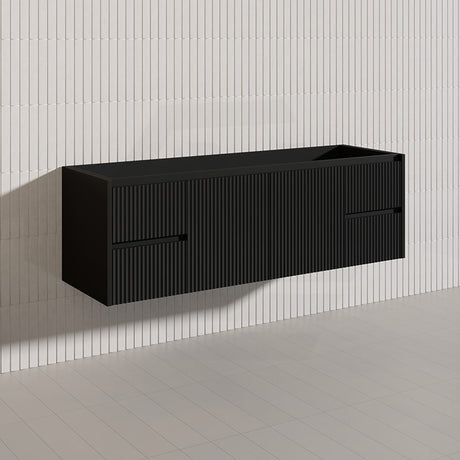 1500mm Lukka Crete Wall Hung Bathroom Fluted Vanity Matt White/Black PVC Board Single/Double Bowls Available