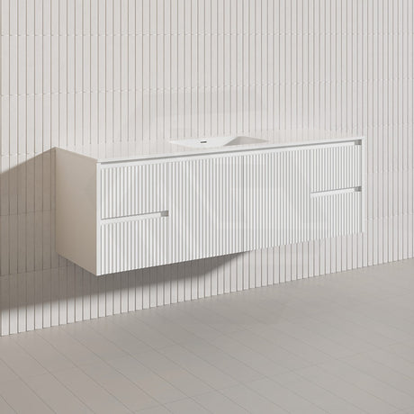 1500mm Lukka Crete Wall Hung Bathroom Fluted Vanity Matt White/Black PVC Board Single/Double Bowls Available