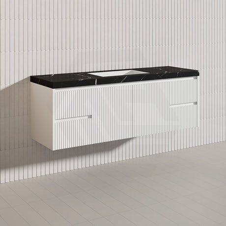 1500mm Lukka Crete Wall Hung Bathroom Fluted Vanity Matt White/Black PVC Board Single/Double Bowls Available