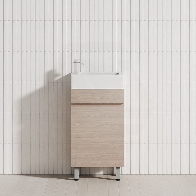 Lukka 450x250x780mm Camden Modern Freestanding Mini Vanity Cabinet PVC Film Coastal/Prime Oak With Ceramic Top
