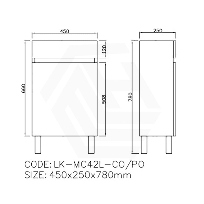 Lukka 450x250x780mm Camden Modern Freestanding Mini Vanity Cabinet PVC Film Coastal/Prime Oak With Ceramic Top