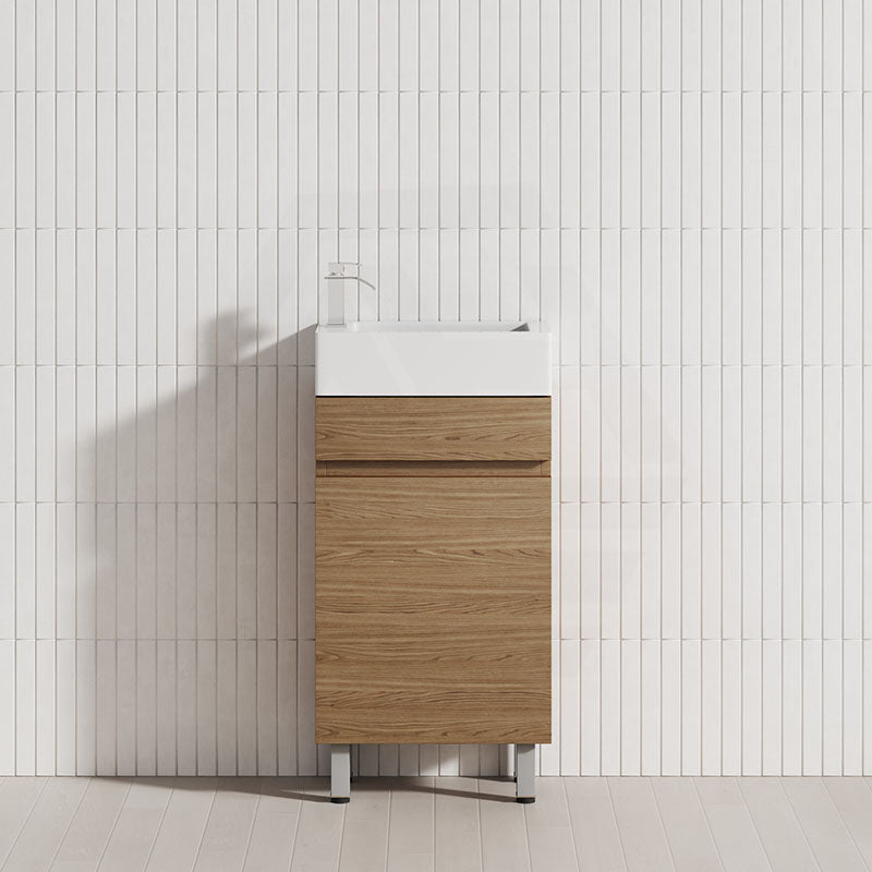 Lukka 450x250x780mm Camden Modern Freestanding Mini Vanity Cabinet PVC Film Coastal/Prime Oak With Ceramic Top