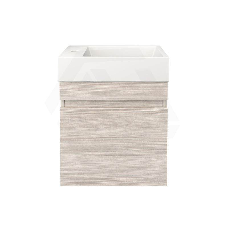 Lukka Camden Modern 420x250x500mm Prime/Coastal Oak E0 MDF Mini Wall Hung Vanity with Soft Closing Finger Pull Doors