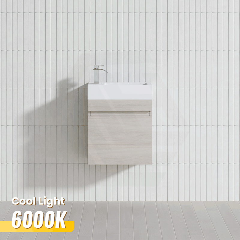 Lukka Camden Modern 420x250x500mm Prime/Coastal Oak E0 MDF Mini Wall Hung Vanity with Soft Closing Finger Pull Doors