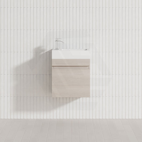 Lukka Camden Modern 420x250x500mm Prime/Coastal Oak E0 MDF Mini Wall Hung Vanity with Soft Closing Finger Pull Doors