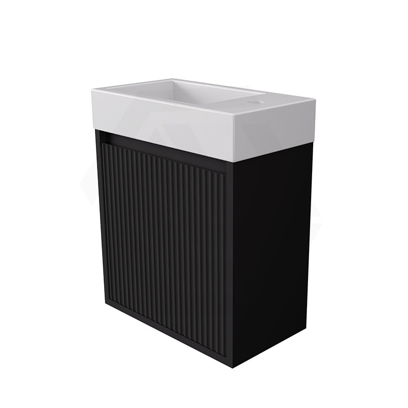 Lukka Crete 420x255x480mm Matt Black/White PVC Mini Wall Hung Vanity with Soft Closing Finger Pull Fluted Door