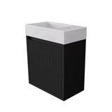 Lukka Crete 420x255x480mm Matt Black/White PVC Mini Wall Hung Vanity with Soft Closing Finger Pull Fluted Door