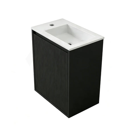 Lukka Crete 420x255x480mm Matt Black/White PVC Mini Wall Hung Vanity with Soft Closing Finger Pull Fluted Door