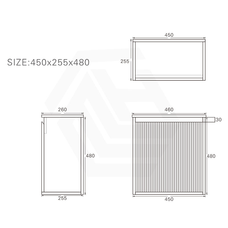 Lukka Crete 420x255x480mm Matt Black/White PVC Mini Wall Hung Vanity with Soft Closing Finger Pull Fluted Door