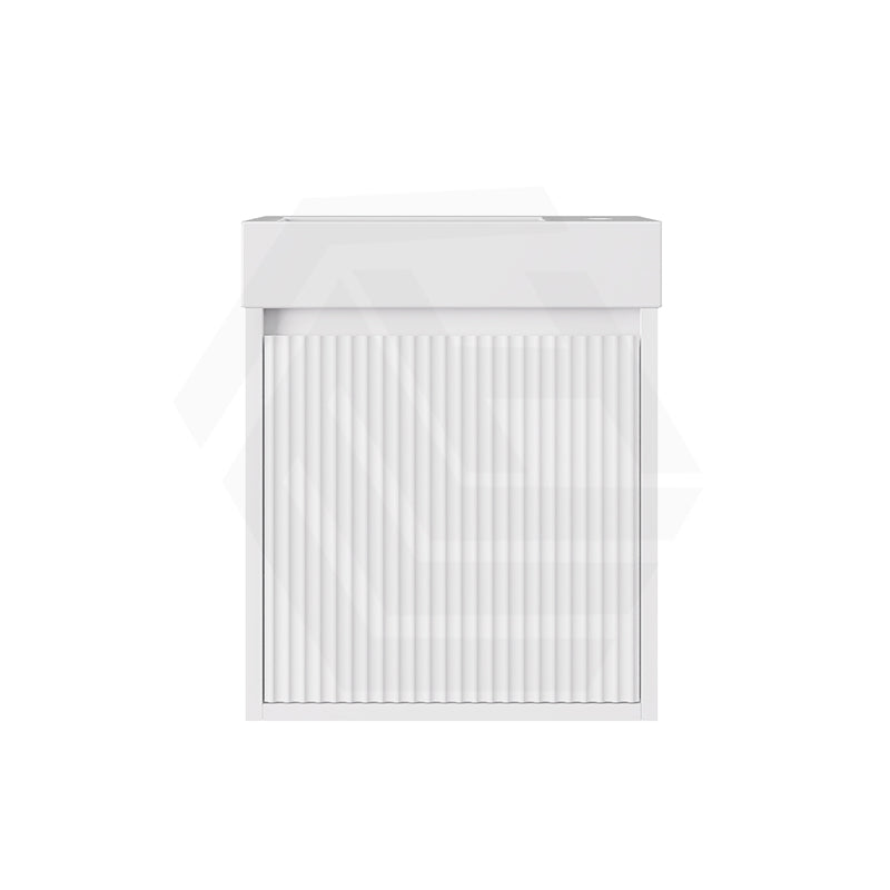 Lukka Crete 420x255x480mm Matt Black/White PVC Mini Wall Hung Vanity with Soft Closing Finger Pull Fluted Door