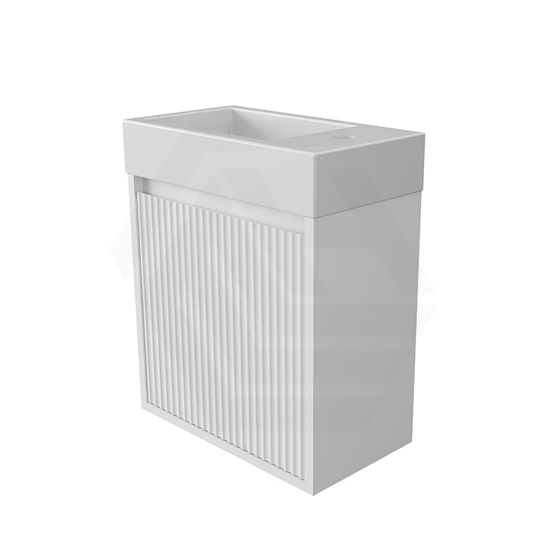 Lukka Crete 420x255x480mm Matt Black/White PVC Mini Wall Hung Vanity with Soft Closing Finger Pull Fluted Door