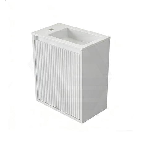 Lukka Crete 420x255x480mm Matt Black/White PVC Mini Wall Hung Vanity with Soft Closing Finger Pull Fluted Door