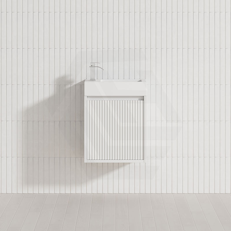 Lukka Crete 420x255x480mm Matt Black/White PVC Mini Wall Hung Vanity with Soft Closing Finger Pull Fluted Door