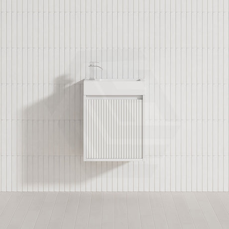 Lukka Crete 420x255x480mm Matt Black/White PVC Mini Wall Hung Vanity with Soft Closing Finger Pull Fluted Door