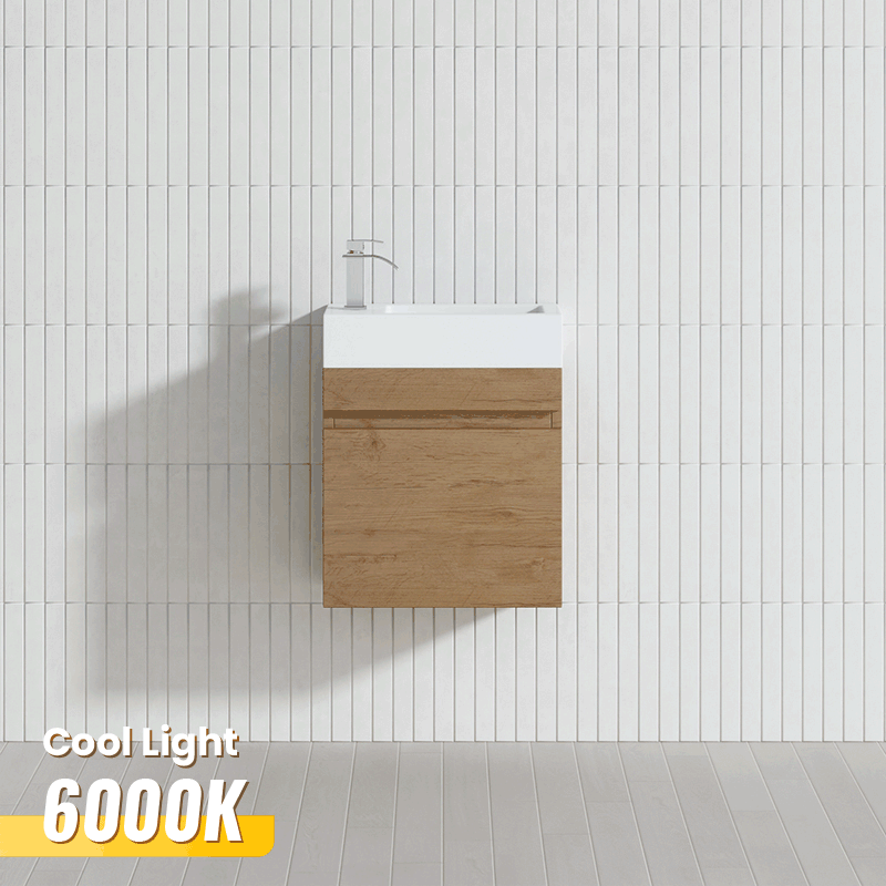 Lukka Camden Modern 420x250x500mm Prime/Coastal Oak E0 MDF Mini Wall Hung Vanity with Soft Closing Finger Pull Doors