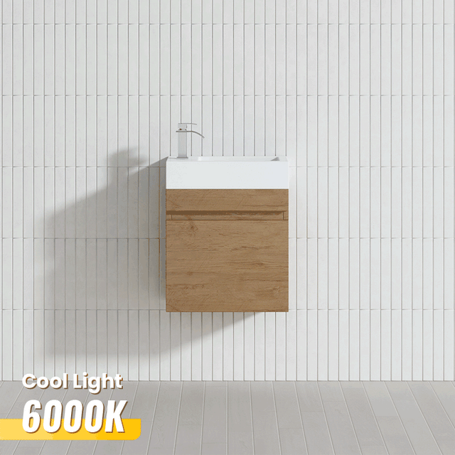 Lukka Camden Modern 420x250x500mm Prime/Coastal Oak E0 MDF Mini Wall Hung Vanity with Soft Closing Finger Pull Doors