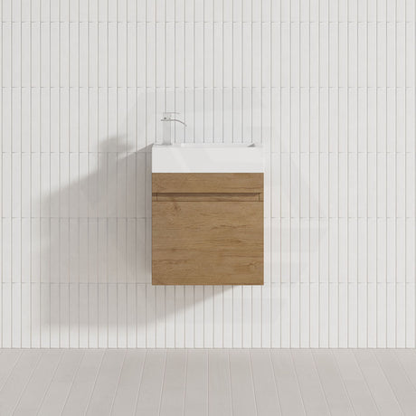 Lukka Camden Modern 420x250x500mm Prime/Coastal Oak E0 MDF Mini Wall Hung Vanity with Soft Closing Finger Pull Doors