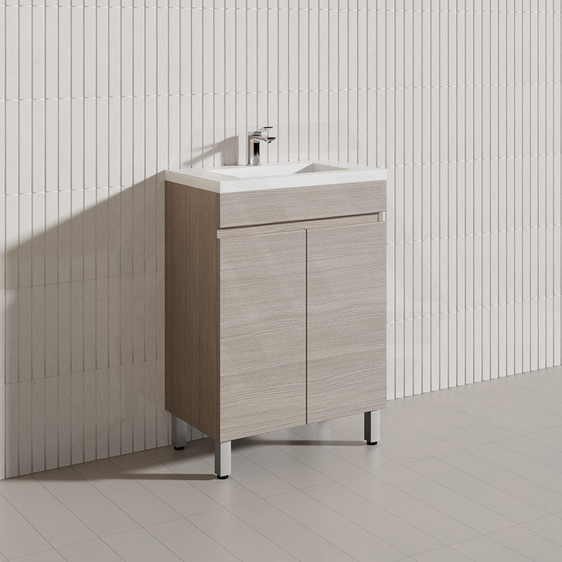 Lukka Camden Modern 600mm Narrow Freestanding Vanity E0 MDF Wood Grain PVC Film Cabinet Variant Colour Available