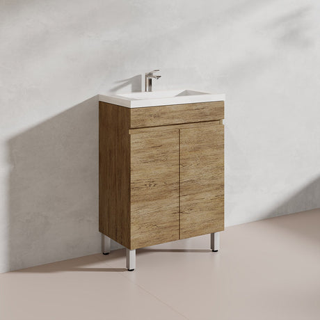 Lukka Camden Modern 600mm Narrow Freestanding Vanity E0 MDF Wood Grain PVC Film Cabinet Variant Colour Available