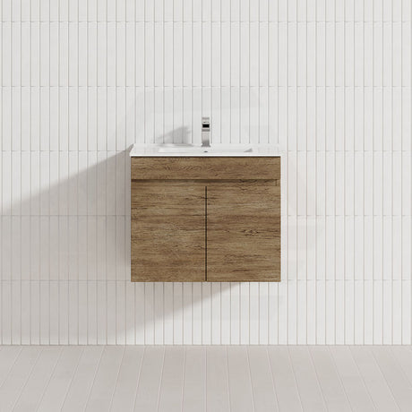 Lukka Camden Modern 600mm Narrow Wall Hung Vanity E0 MDF Thermolaminated with Wood Grain PVC Film Cabinet Variant Colour Available