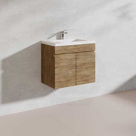 Lukka Camden Modern 600mm Narrow Wall Hung Vanity E0 MDF Thermolaminated with Wood Grain PVC Film Cabinet Variant Colour Available