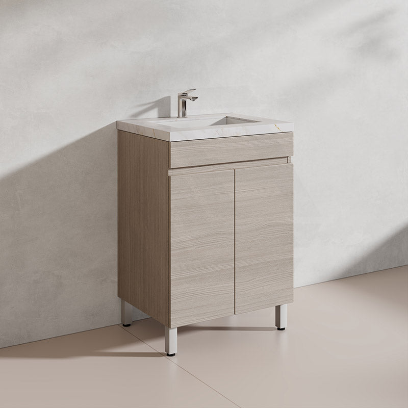 Lukka Camden Modern 600mm Freestanding Vanity E0 MDF Wood Grain PVC Film Cabinet Variant Colour Available