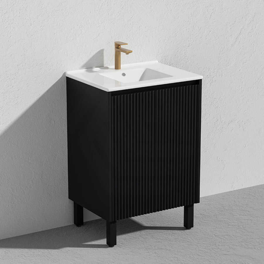 Lukka Crete Modern 600-1500mm Matt Black/White Freestanding Vanity with Legs PVC Board Linear Surface