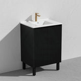 Lukka Crete Modern 600-1500mm Matt Black/White Freestanding Vanity with Legs PVC Board Linear Surface