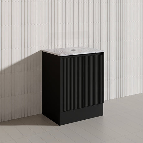Lukka Crete Modern 600mm Matt Black/White Freestanding Vanity PVC Board Linear Surface