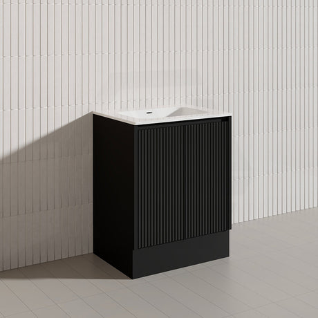 Lukka Crete Modern 600mm Matt Black/White Freestanding Vanity PVC Board Linear Surface