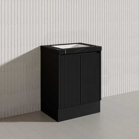 Lukka Crete Modern 600mm Matt Black/White Freestanding Vanity PVC Board Linear Surface