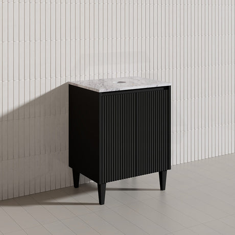 Lukka Crete Modern 600mm Matt Black/White Freestanding Vanity PVC Board Linear Surface