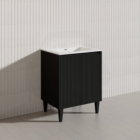 Lukka Crete Modern 600mm Matt Black/White Freestanding Vanity PVC Board Linear Surface