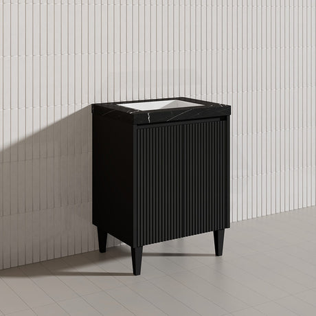Lukka Crete Modern 600mm Matt Black/White Freestanding Vanity PVC Board Linear Surface