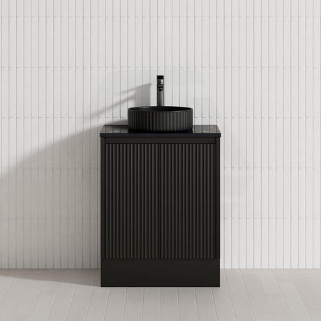 Lukka Crete Modern 600-1500mm Matt Black/White Freestanding Vanity with Kickboard PVC Board Linear Surface