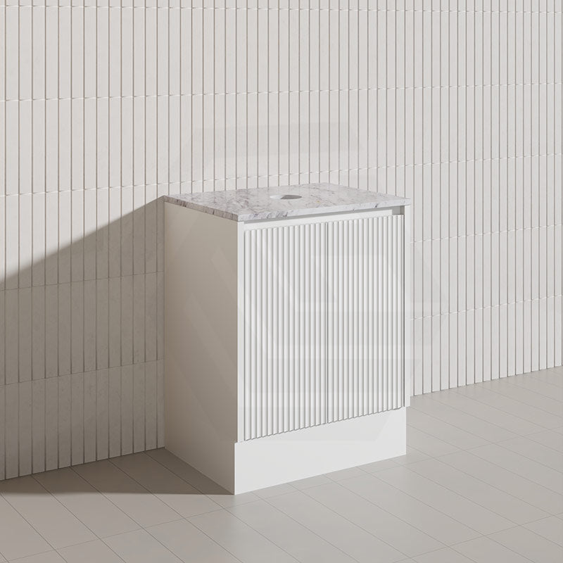 Lukka Crete Modern 600mm Matt Black/White Freestanding Vanity PVC Board Linear Surface
