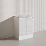 Lukka Crete Modern 600mm Matt Black/White Freestanding Vanity PVC Board Linear Surface