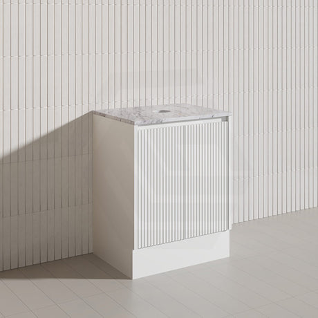 Lukka Crete Modern 600mm Matt Black/White Freestanding Vanity PVC Board Linear Surface