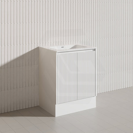 Lukka Crete Modern 600mm Matt Black/White Freestanding Vanity PVC Board Linear Surface