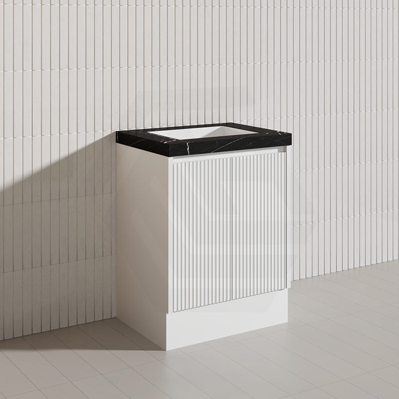 Lukka Crete Modern 600mm Matt Black/White Freestanding Vanity PVC Board Linear Surface