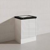 Lukka Crete Modern 600mm Matt Black/White Freestanding Vanity PVC Board Linear Surface