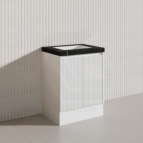 Lukka Crete Modern 600mm Matt Black/White Freestanding Vanity PVC Board Linear Surface