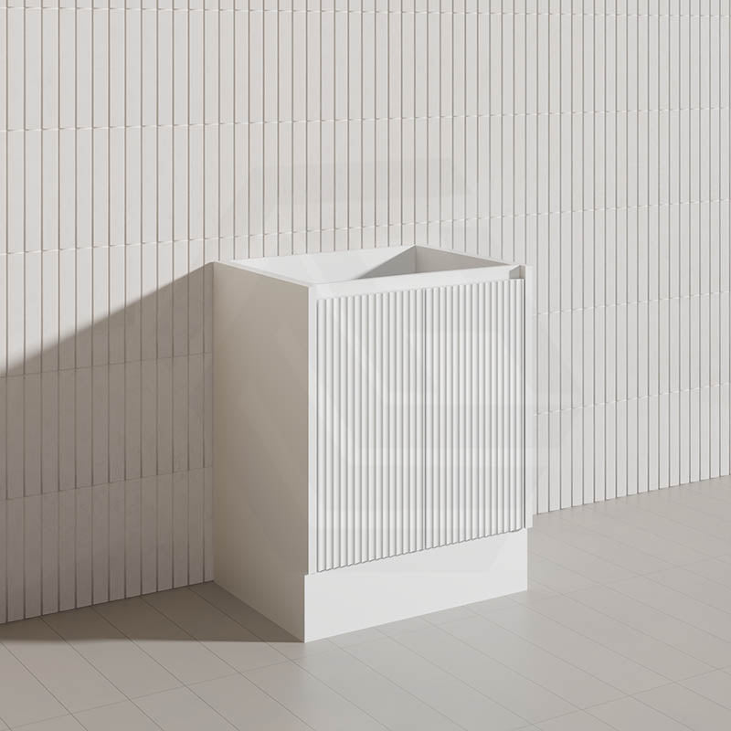 Lukka Crete Modern 600mm Matt Black/White Freestanding Vanity PVC Board Linear Surface